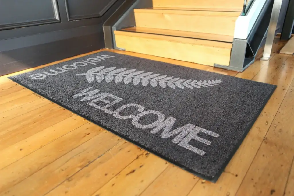 Welcome mat at office lobby